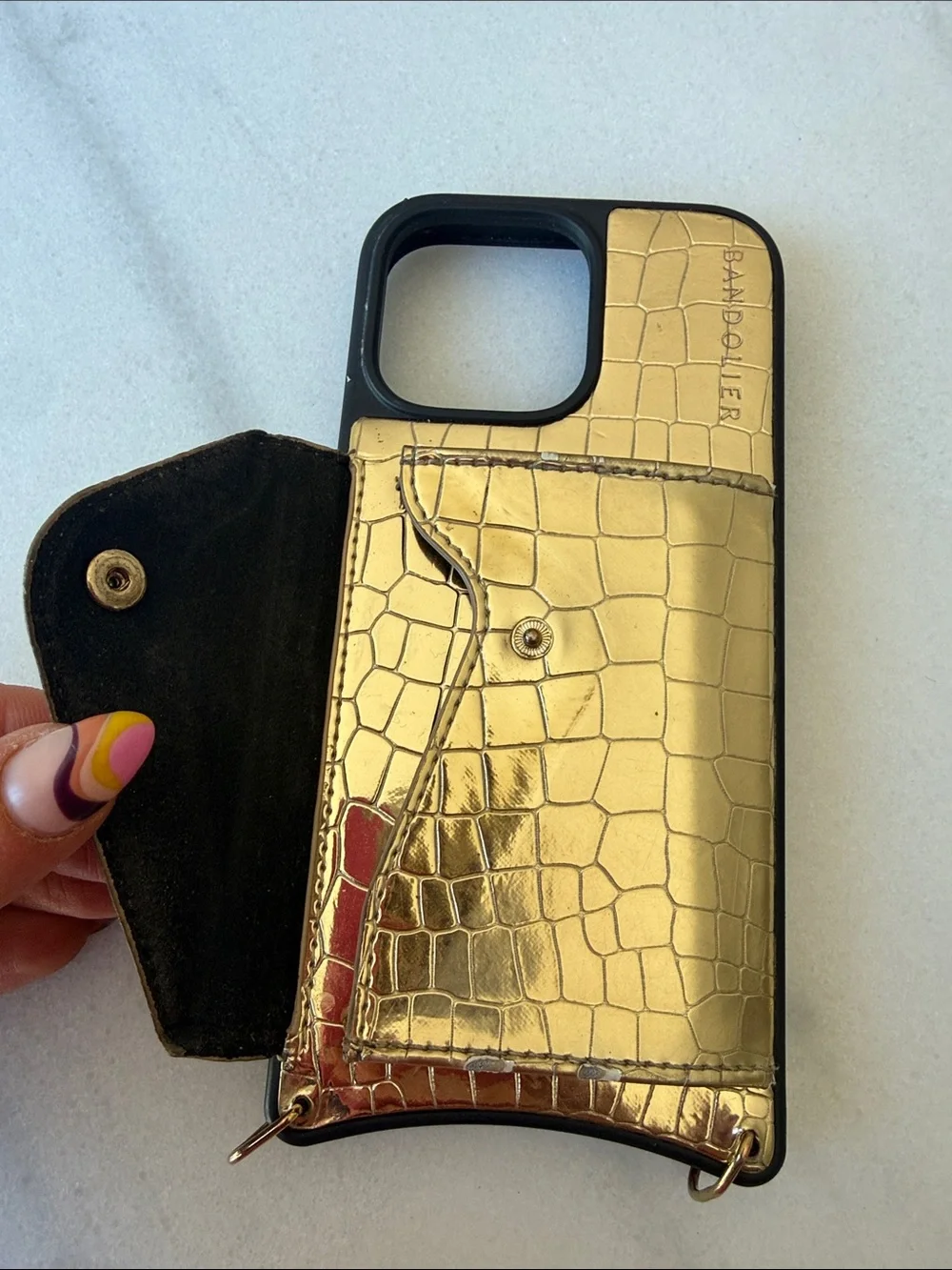 Bandolier Gold Croc IPhone 16 promax Embossed Card Pocket iPhone Case